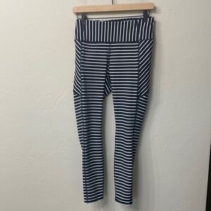 Athleta blue and white striped crop leggings size small